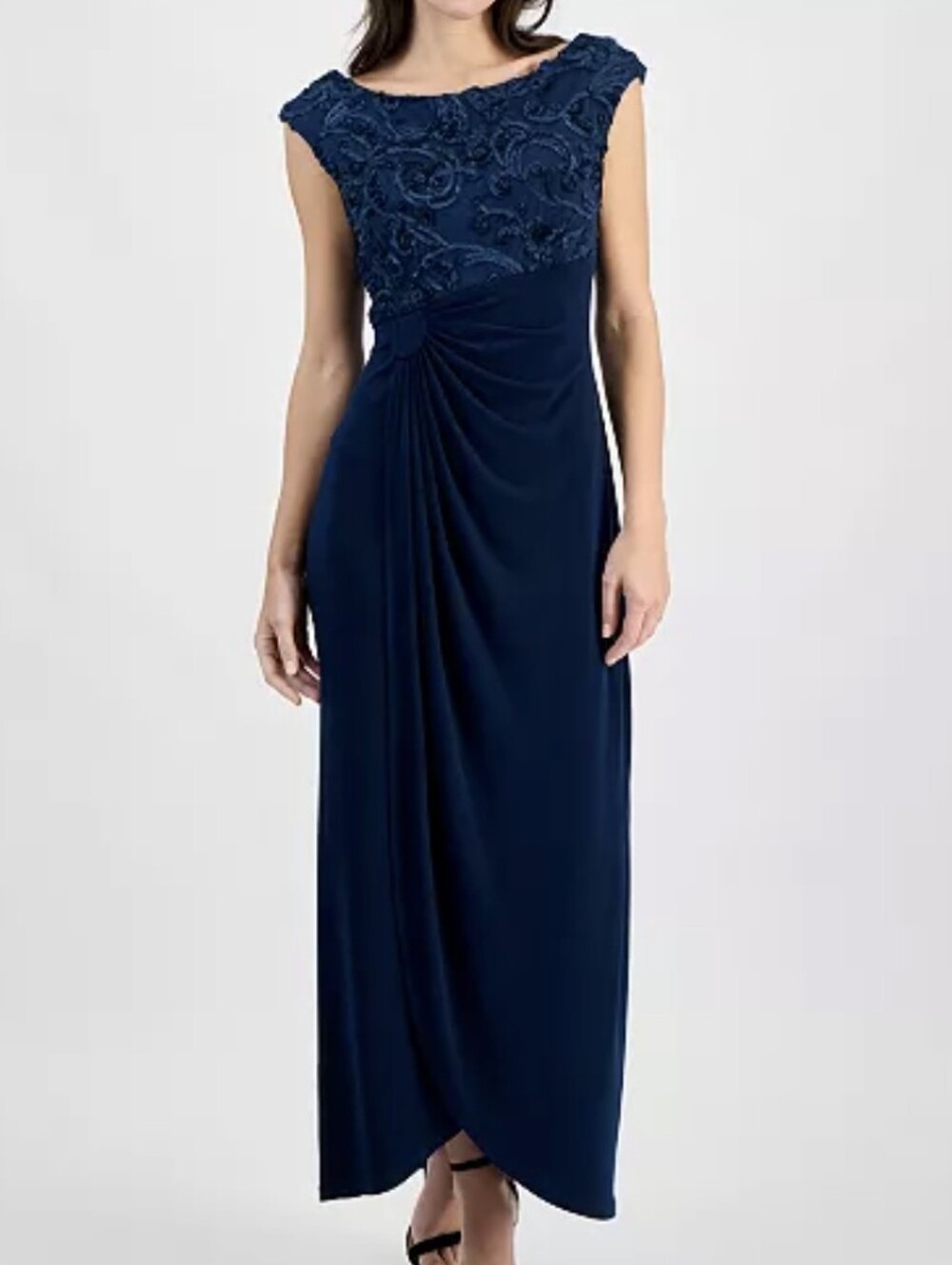Connected Apparel Co. 24W Navy Blue Soutache Faux Wrap Dress NWT